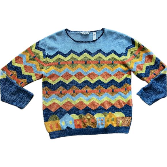 Vintage Chevron Village Women's Sweater Petite Large Cropped Slouch Grunge - Picture 1 of 3